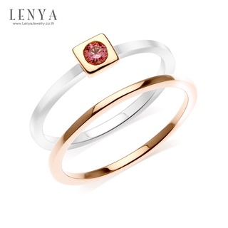 Lenya Jewelry แหวนเงินแท้ 925 ดีไซน์ 2 in 1 ชุปสองสี ทองคำขาว และ พิงค์โกลด์ประดับแฟนซี พิงค์ สวารอฟสกี้