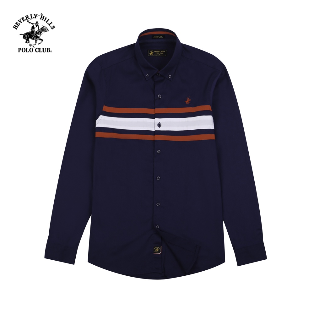 Beverly Hills Polo Club - เสื้อเชิ้ตแขนยาวผู้ชาย Regular Fit Navy NV- BHPC CMRSS22TL012