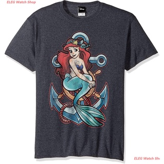 เสื้อยืดแขนสั้น Disney Mens Little Mermaid Ariel Anchor Graphic T-Shirt Mens Womens T-shirts