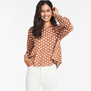 🍭Joe95 : Joe Fresh brown dot knit blouse เสื้อไหมพรมทอเนื้อนิ่มๆ ลายน่ารักๆ ใส่สบายมากค่