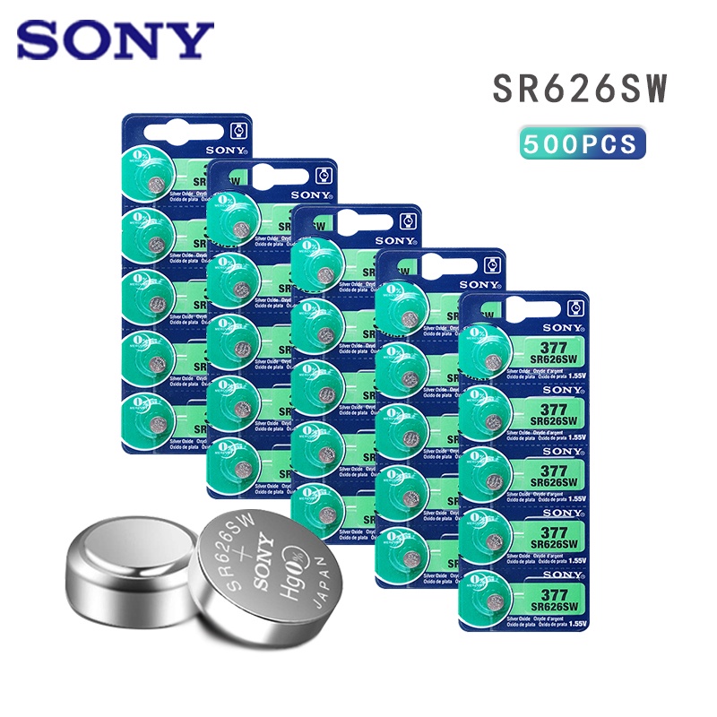 500pcs NEW SONY Original 377 376 177 SR626SW 626 SR626 V377 AG4 Watch Battery Silver Oxide Button Co