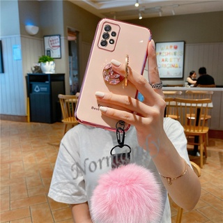 เคสโทรศัพท์ Plating Phone Case Samsung Galaxy A53 A33 A73 A13 A23 LTE A03 M33 M23 S22+ S22 Ultra S21 FE 5G 4G Casing TPU Soft Shell Protective Back Case Shockproof Cover with Stand Hairball เคส