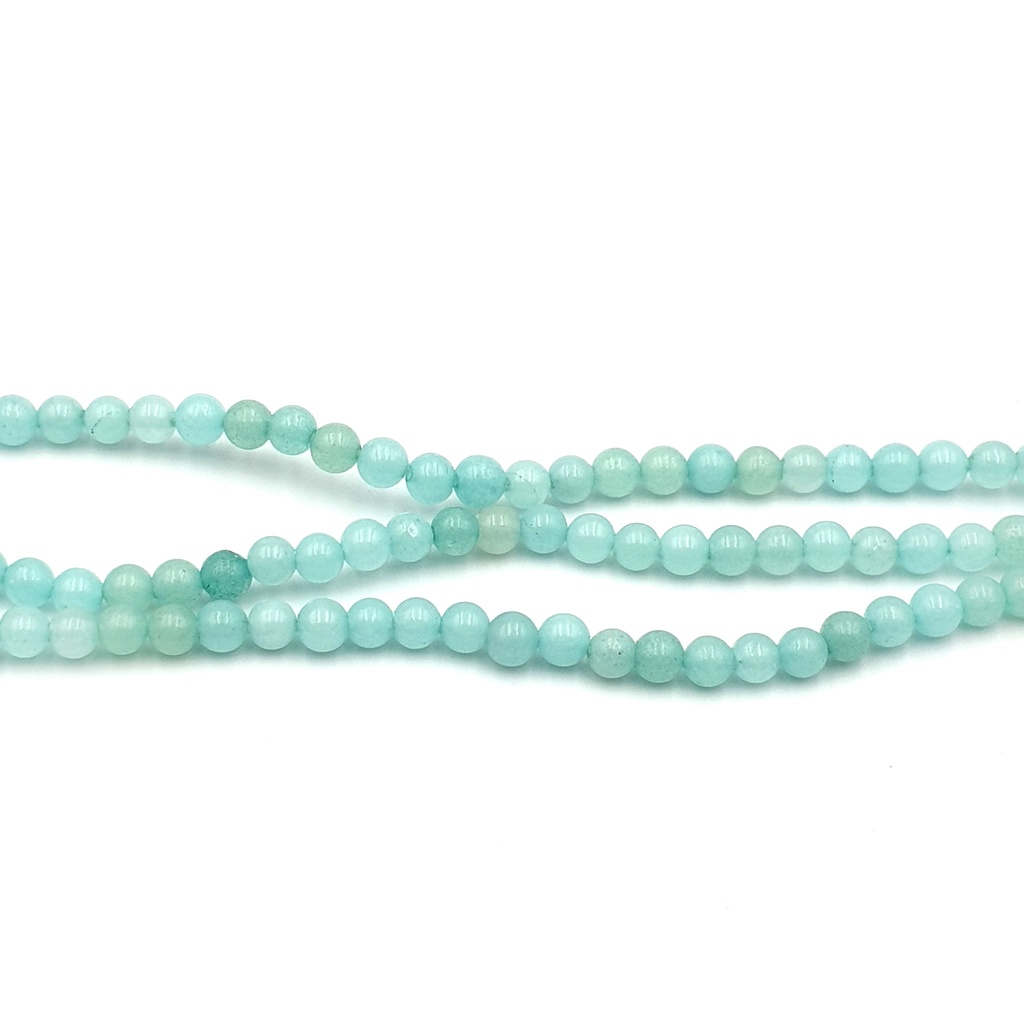 ลูกปัดหินแท้ เซ็ท 3 เส้น เม็ดกลมอามาซอนไนท์ควอร์ซ (Amazonite Quartz Round 4 mm) สีเขียว (LZ-0554}