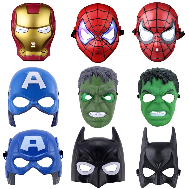 Spider Man Mask ของเล่นเด็ก พลาสติก การ์ตูน Marvel หน้ากากฮีโร่ Batman hulk Hulk Lron Man