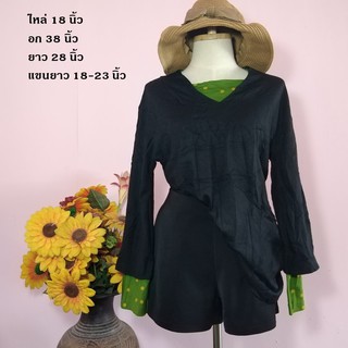 F.21 เสื้อแฟชั่นสีดำซ้อนในเขียวผ้าหนามือสองญี่ปุ่น