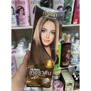 ครูเซ็ทครีมยืดผมถาวรเคอราตินกล่องน้ำตาลรูปผู้หญิง #สูตรเข้มข้น 170มล.