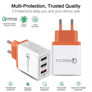 qc 3 . 0 fast charger 3 พอร์ต usb hub อะแดปเตอร์ที่ชาร์จแบบติดผนัง