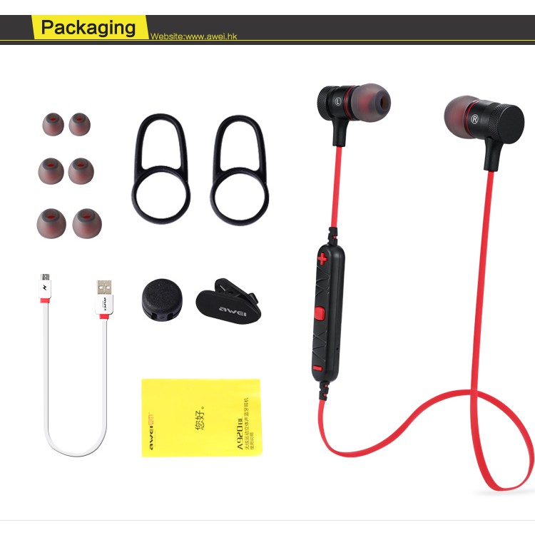 ของแท้100% Awei A920 BL หูฟังบลูทูธ หูฟังออกกำลังกาย มีแม่เหล็ก Magnet Sports In-Ear Bluetooth เสียงดี เบสตึบ