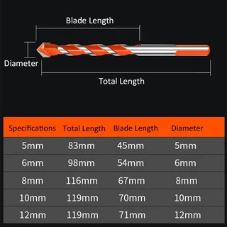 5pcs(6/6/8/10/12mm) ชุดดอกสว่านเจาะรู อเนกประสงค์ Alloy Triangle Overlord Drill Bits เจาะหินอ่อน อย่างดี เจาะอิฐ เจาะไม้