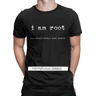 เสื้อยืดลําลอง ผ้าฝ้าย แขนสั้น คอกลม พิมพ์ลายกราฟฟิค I Am Root Novelty Ubuntu Command Line Linux Unix Hacking ทรงหลวม สไ