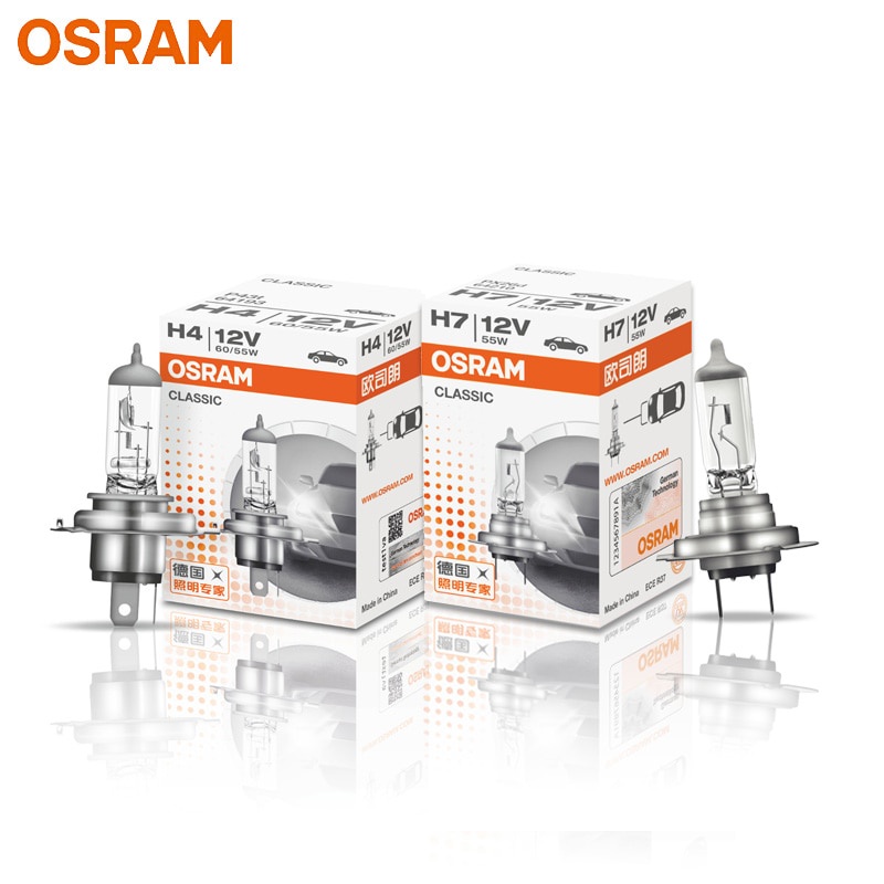 OSRAM H1 H4 H3 H7 12V โคมไฟมาตรฐาน 3200K ไฟหน้าโคมไฟหมอกอัตโนมัติ 55W 65W 100W หลอดไฟฮาโลเจนรถยนต์ O