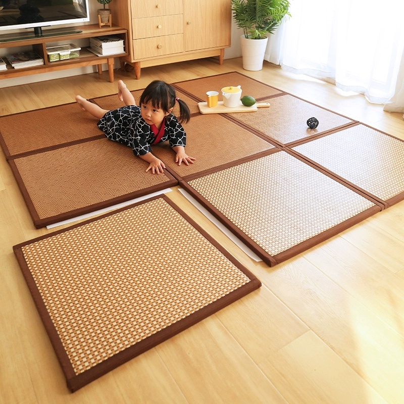 พร้อมส่ง พรมปูพื้น 60x60 ฤดูร้อน เย็น เสื่อทาทามิ สไตล์ญี่ปุ่น เสื่อไม้ไผ่ ประกบ เสื่อหวาย พรหมปูพื้น