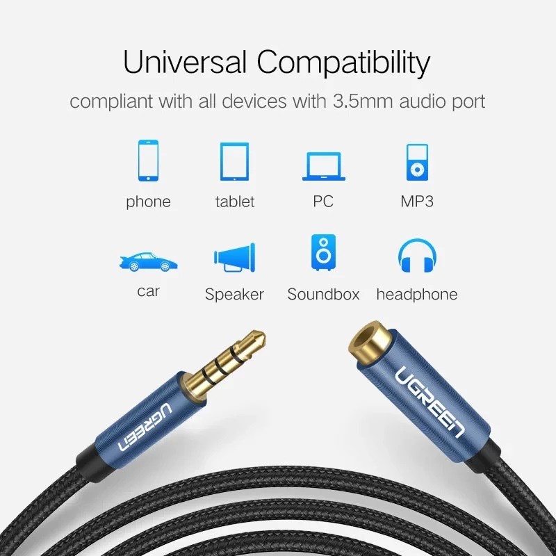 Ugreen 3.5mm Stereo Audio Extension Cable Aux trrs mic support สายต่อหูฟัง
