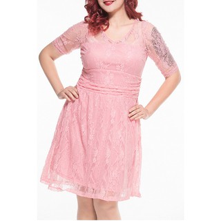 ลดราคา!! เดรสผ้าลูกไม้สีชมพู SIZE 5XL รอบอก 46 นิ้ว  (DB0820)