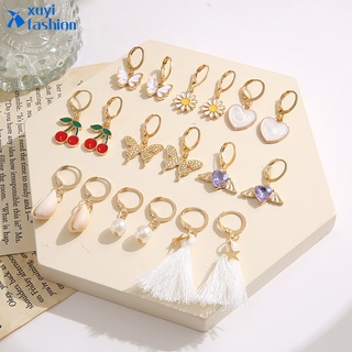 เครื่องประดับแฟชั่นสตรีต่างหูมุกดาวเดซี่ผีเสื้อ 9 คู่