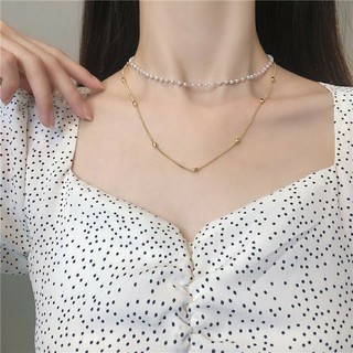 สร้อยคอมินิมอล ลูกปัดมุก 2 เลเยอร์ • 2 Layeres Minimal Pearl Beads Necklace