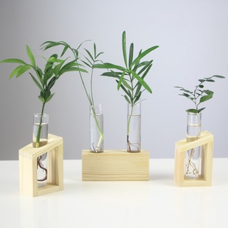 &lt;พร้อมส่ง&gt; แจกันหลอดแก้ว Glass Tube Vase 2แบบ ฐานไม้ ของตกแต่งบ้าน ต้นไม้ แจกัน ประดับ