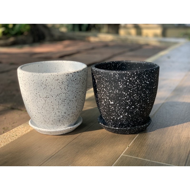 กระถางดินเผาพ่นสี“Splashing Collection” ขนาดปากกว้าง 8 นิ้ว กระถางต้นไม้ทรงไข่พร้อมจานรอง กระถางต้นไ