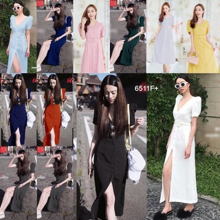 6511 Maxi Dress เดรสแซกตัวยาว มาพร้อมเข็มขัด long dress come with belt