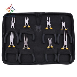 8PCs Mini Pliers Set, Long Nose with Teeth, Flat Jaw, Round Curve  Diagonal Nose Wire End Cutting Cutter Linesman Plier with Black Grips &amp; Protective Pouch