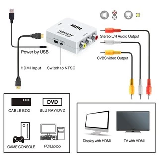 กล่องแปลง HDMI to AV (RCA) / CVBS อะแดปเตอร์ HD 1080 จุดมินิ HDMI2AV กล่องแปลงวิดีโอสำหรับ PS3 VCR ดีวีดี PALMTSC PC