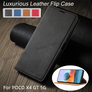 เคสหนัง ฝาพับ พร้อมช่องใส่บัตร และขาตั้ง หรูหรา สําหรับ Xiaomi Poco X4 GT 5G Pocco X4GT