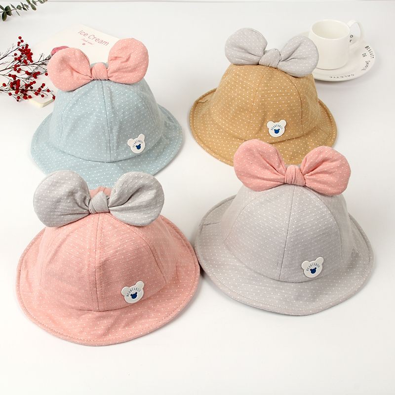 [พร้อมส่ง] หมวกเด็ก 5เดือน - 2ปี รอบหัว:49-50 cm.หมวกปีกรอบ หมวกผ้าลายจุด