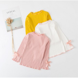 🌼พร้อมส่ง🌼เสื้อแขนยาวเด็กหญิง เสื้อแขนยาวเด็กสไตล์เกาหลีสีขาว เสื้อแขนยาวเด็กหญิงสีชมพู