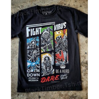 Fight the Virus เสื้อยืด สีดำ BT Black Timber T-Shirt ผ้าคอตตอน สกรีนลายแน่น S M L XL XXL