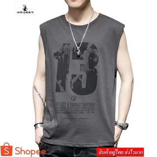 DEER เสื้อยืดคอกลมแขนกุด ผู้ชาย แต่งลายเบอร์13 ด้านหน้า แฟชั่น รุ่น 3312