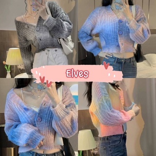 Elves✨พร้อมส่ง✨เสื้อถักไหมพรมแขนยาว สีพาสเทลน่ารักมากคิ้วมาก ~3A132~