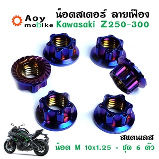 น็อตสเตอร์หลัง Kawasaki Z200-300 ลายเฟือง น็อตตัวเมียยึดสเตอร์หลัง น็อตตัวเมีย (1ชุดมี 6ตัว) งานสแตนเลสแท้