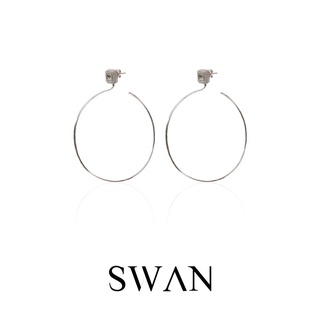 SWAN - Baguette Oversize Hoop Earring ต่างหูห่วงใหญ่ เงินแท้ ฝังเพชรคิวบิกเซอร์โคเนีย cubic zirconia