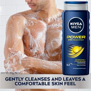 Nivea For Men Power Refresh Shower Gel 500ml ผลิตภัณฑ์อาบน้ำทำความสะอาดผิวหน้าผิวกายและเส้นผมสำหรับผู้ชายจากต่างประเทศ