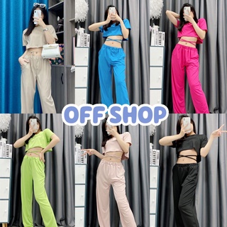 OFF SHOP พร้อมส่ง (OFF-DX-1127)  ชุดเซ็ต เสื้อครอปแขนสั้น+ กางเกงขายาว สีจี๊ดจ๊าด ต้อนรับซัมเมอร์ 09