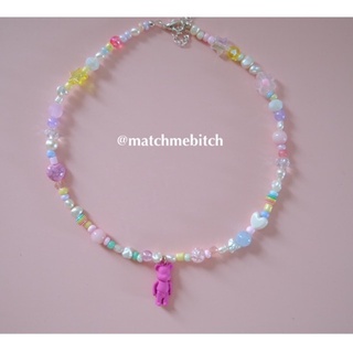 💥สินค้าพร้อมส่ง💥 Match me - Pink be@rbrick necklace สร้อยคอแฟชั่น มุกน้ำจืด ไปทะเล