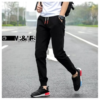 กางเกงขายาว ขาจั๊ม แฟชั่นเกาหลี เอวยืด ชาย/หญิง Jogger Pants ผ้าcotton รุ่น EL สีดำ (BLACK)