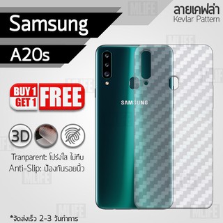 ซื้อ 1 แถม 1 ฟรี!! ฟิล์มหลัง กันรอย Samsung Galaxy A20s ลายเคฟล่า สีใส ฟิล์มหลังเครื่อง - Back Film Protector