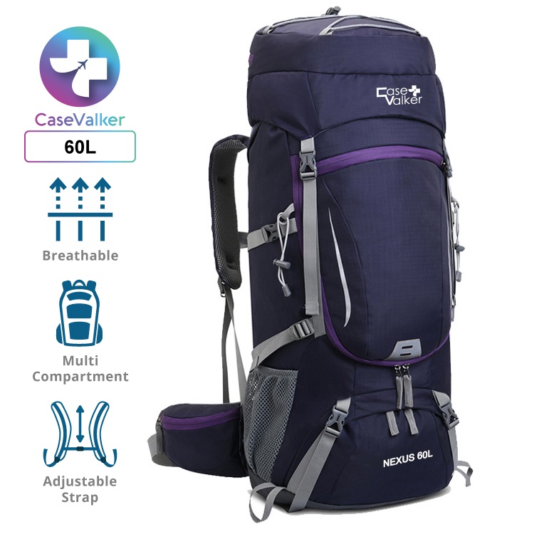 Case Valker Nexus Nylon Backpack Hiking Bag (60L) พร้อมผ้าคลุมกันฝน Stok Sedia Ada