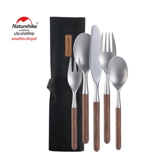 Naturehike Thailand ชุดช้อนส้อมสแตนเลส Stainless steel wooden tableware set