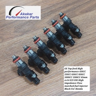 6X Top feed 450CC 550CC 650CC 850CC 1000CC 1300CC 65mm ev14 E25 E85 High impedance Flow fuel injector Black For Honda