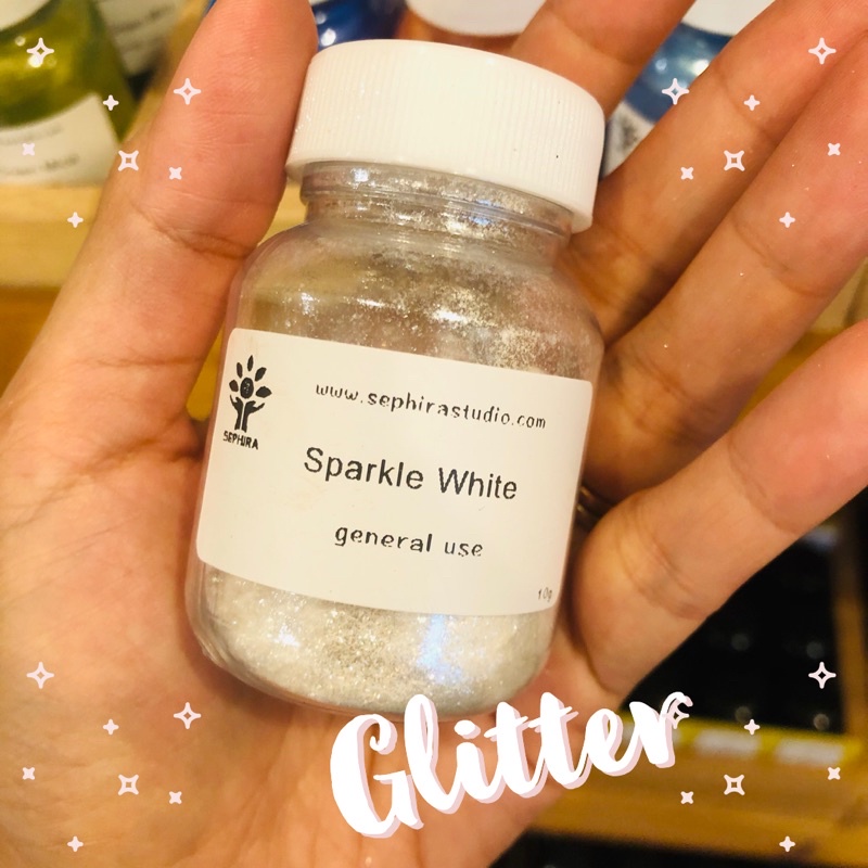 กลิตเตอร์ สีเงินSparkle White Glitter Cosmetic grade – กากเพชร สีเงิน เกรดเครื่องสำอาง สีทำงานฝีมือ
