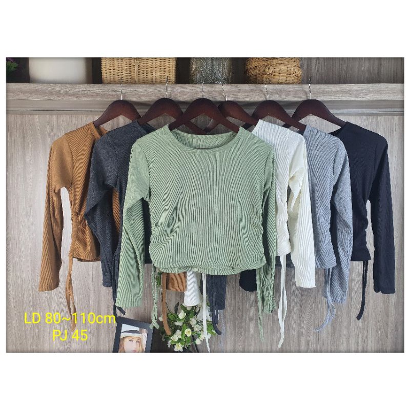 Drawstring Application CROP Tops/FASHION CROP Tops/CROP FASHION/Latest CROP Tops/เสื้อครอปนําเข้า/เส
