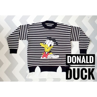 เสื้อไหมพรมไซส์ใหญ่ ลายริ้วขาวดำ เสื้อเป็ด ลาย Donald Duck อก44-50"