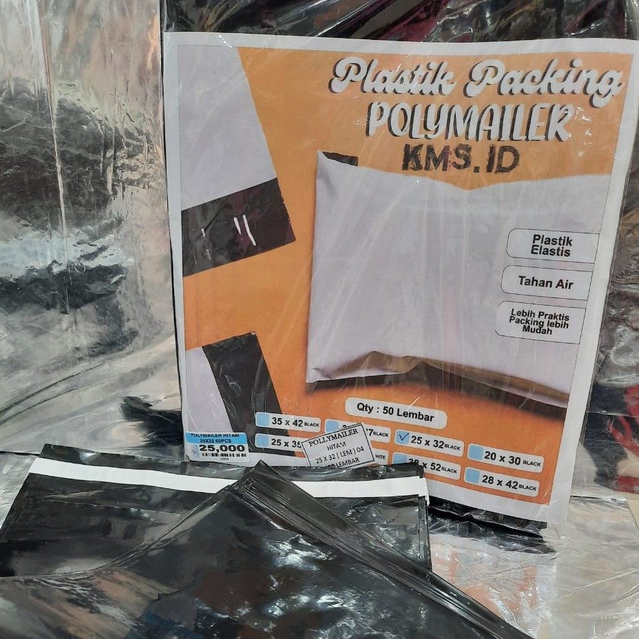 Hitam สีดํา POLYMAILER แพคเกจพลาสติกห่อ ONLINESHOP ซีลพลาสติก 25X30