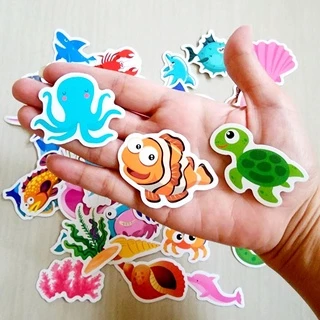 สติ๊กเกอร์ สัตว์น้ำ ใต้ทะเล ฉลาม ปลา ติดแน่น กันน้ำ ติดขวดน้ำ ของเล่น (50 ชิ้น) sea animal sticker