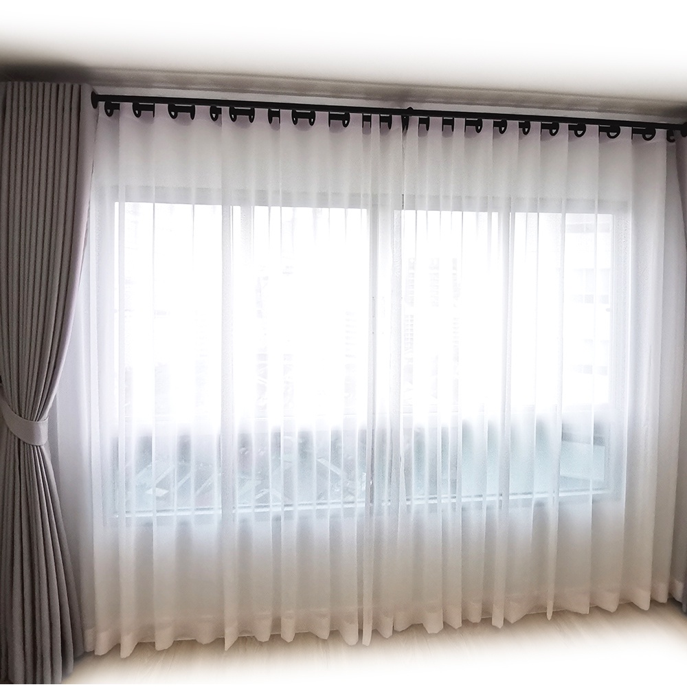 P-Plus Curtain ม่านโปร่งแบบตาไก่  สีขาวเนื้อหนา (ราคาต่อ 1 ผืน) เลือกสีห่วงตาไก่ได้
