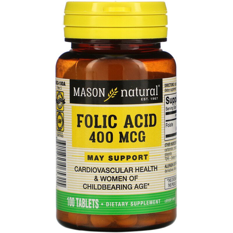 แท้จาก อมเริกา -- folic Acid 400 mcg 100 เม็ด ฟอริก เอซิด บำรุงสร้างเม็ดเลือดแดง