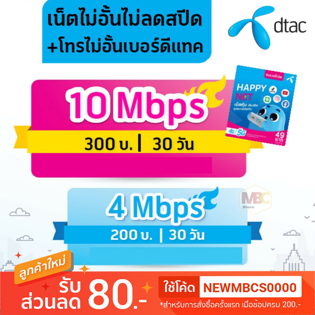 🔥โปรเน็ตไม่อั้น!🔥DTAC เน็ตไม่อั้น*ไม่ลดสปีด 2-10Mbps.+โทร ...