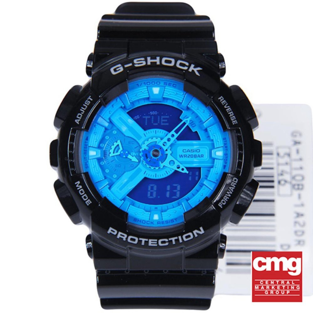 CASIO G-Shock สีดำ/สีฟ้า สายเรซิ่น รุ่น GA-110B-1A2DR "ประกันศูนย์ CMG"